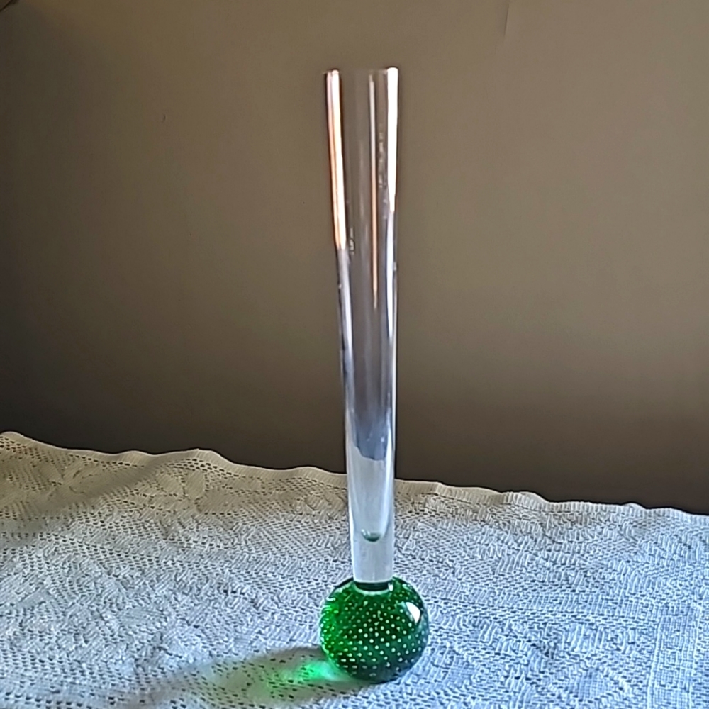 Tall Handblown Green Bud Vase
